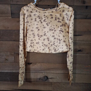 Zara Oriental Inspired Long Sleeve Crop Top SZ XS